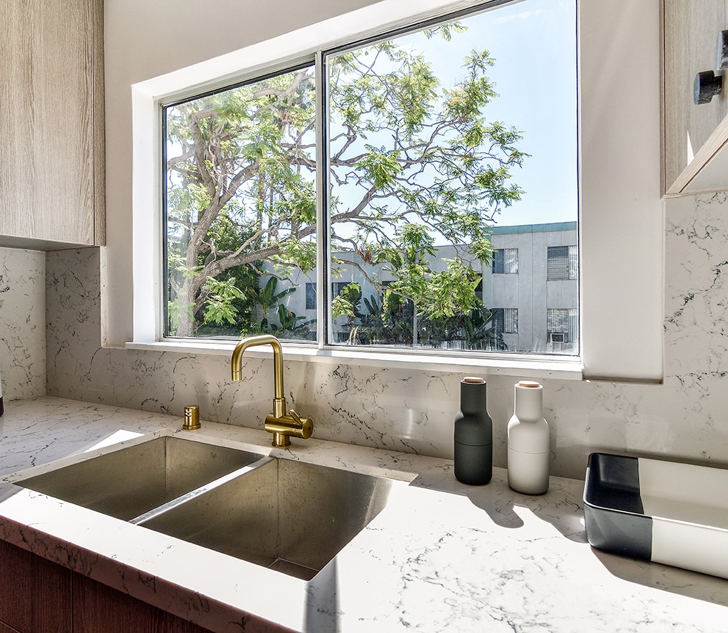 Kitchen Sink with view West Hollywood/Beverly Hills Fully Furnished Apartment