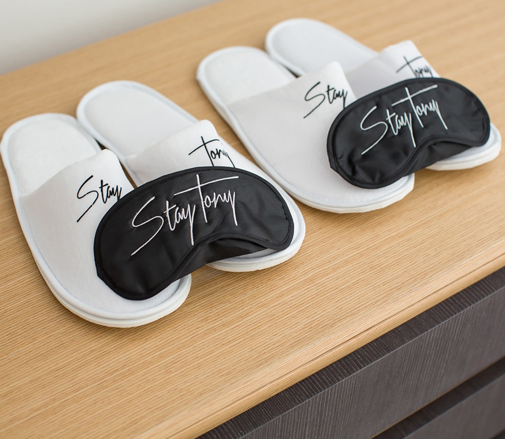 StayTony slippers and sleep masks West Hollywood Monthly Apartment Rental